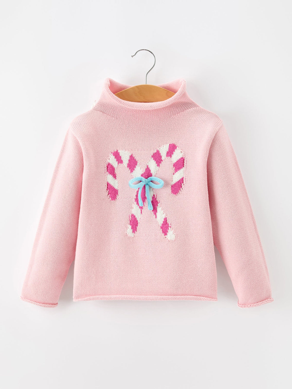 Girls Christmas Candy Cane Bow Knit Sweater
