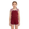 Sleeveless plaid bow maroon top shorts girls team set