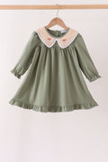 Green goose pumpkin embroidery dress