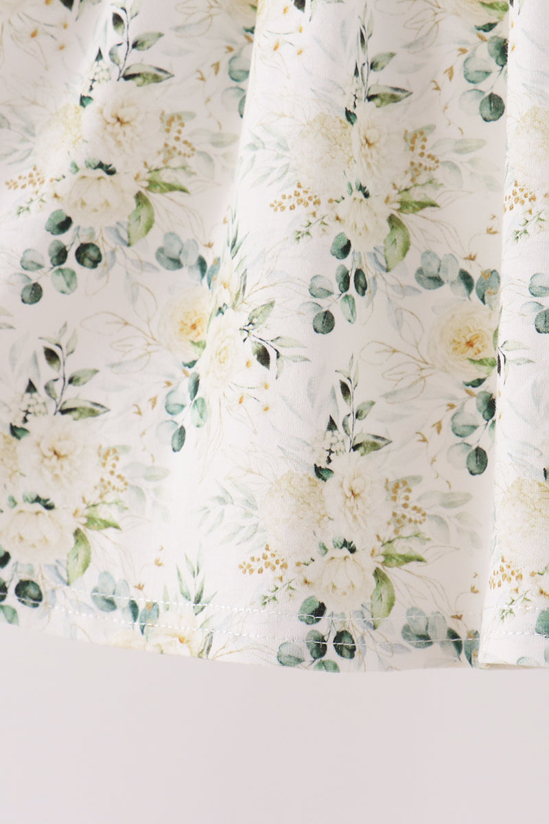 Sage floral smocked ruffle pants set