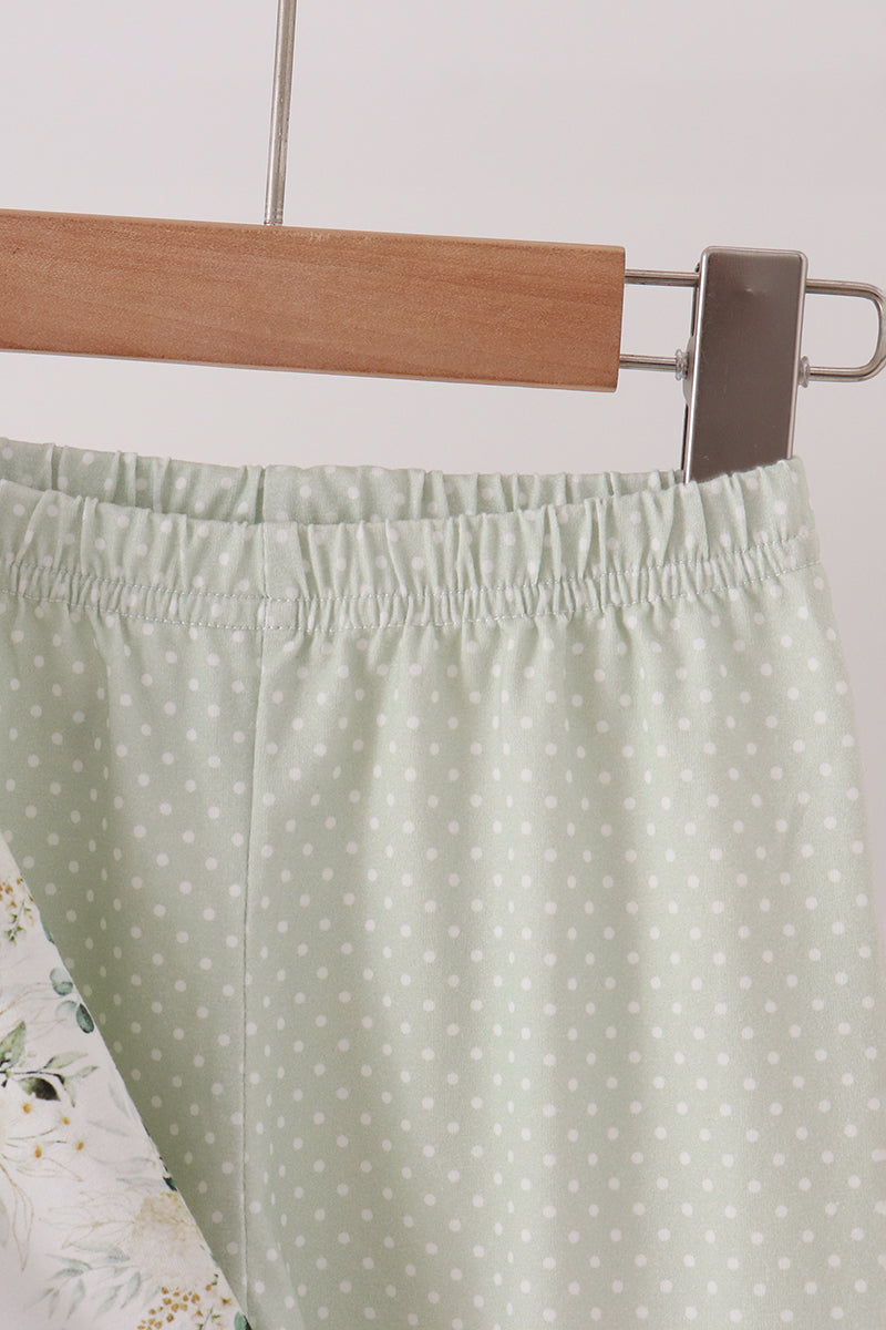 Sage floral smocked ruffle pants set